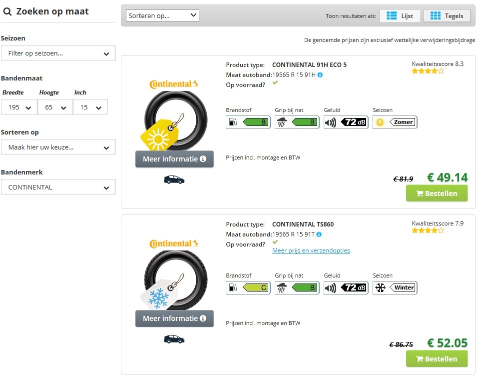 Zoekfunctie bandenwebwinkel